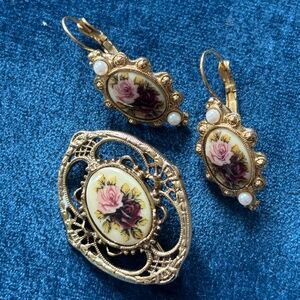 Vintage 1928 Bar Brooch and Earrings